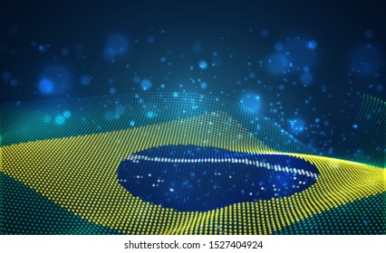 Vector bright glowing country flag of abstract dots. Brazil