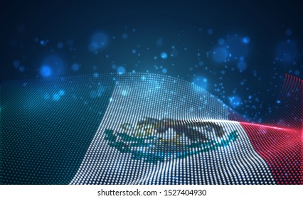 Vector bright glowing country flag of abstract dots.  Mexico