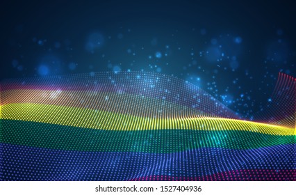 Vector bright glowing country flag of abstract dots. Rainbow LGBT