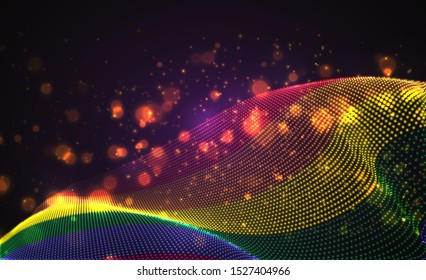 Vector bright glowing country flag of abstract dots. Rainbow LGBT