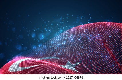 Vector bright glowing country flag of abstract dots. Turkey