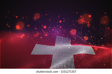 Vector bright glowing country flag of abstract dots. Switzerland