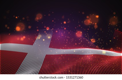 Vector bright glowing country flag of abstract dots.Denmark