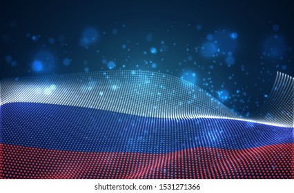 Vector bright glowing country flag of abstract dots. Russia