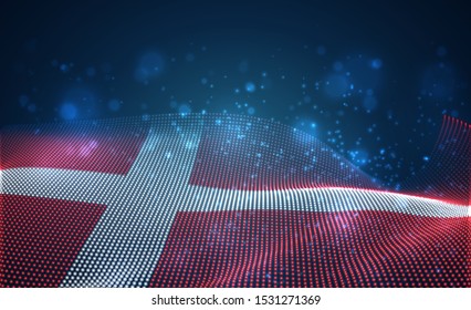 Vector bright glowing country flag of abstract dots.Denmark