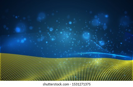 Vector bright glowing country flag of abstract dots. Ukraine
