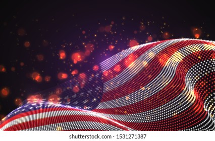 Vector bright glowing country flag of abstract dots. USA