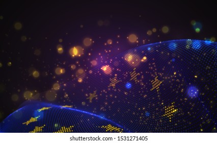 Vector bright glowing country flag of abstract dots. European Union