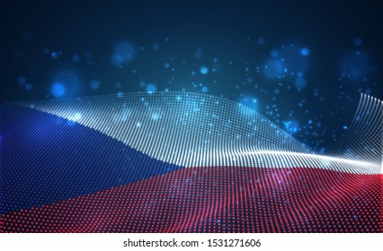 Vector bright glowing country flag of abstract dots. Czech