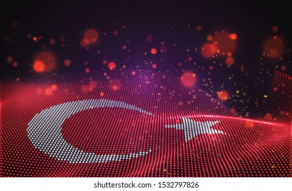Vector bright glowing country flag of abstract dots. Turkey