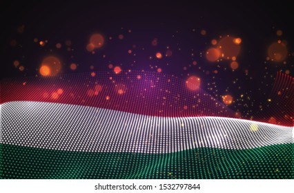 Vector bright glowing country flag of abstract dots. Hungary