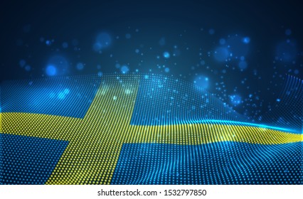 Vector bright glowing country flag of abstract dots.Sweden