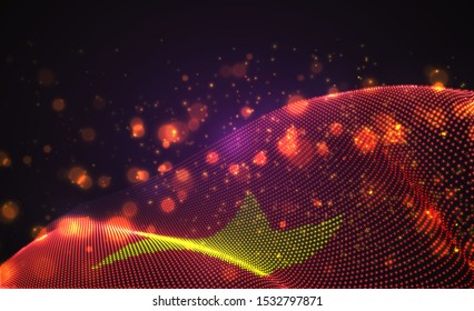 Vector bright glowing country flag of abstract dots. Vietnam