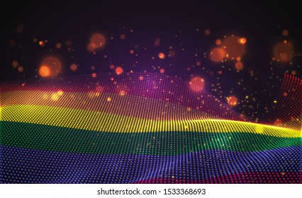 Vector bright glowing country flag of abstract dots. Rainbow LGBT