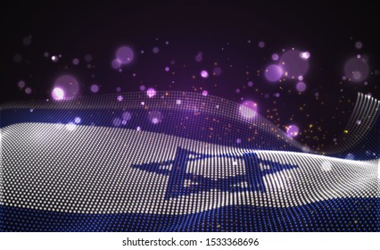 Vector bright glowing country flag of abstract dots. Israel
