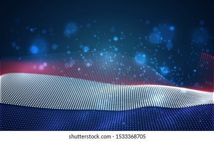 Vector bright glowing country flag of abstract dots. Netherlands, Amsterdam