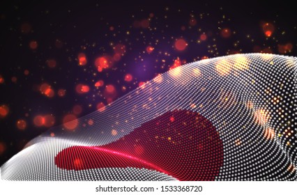 Vector bright glowing country flag of abstract dots. Japan