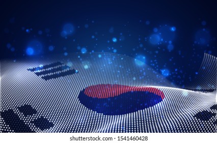 Vector bright glowing country flag of abstract dots. Korea