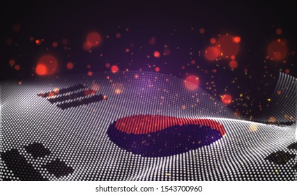 Vector bright glowing country flag of abstract dots. Korea