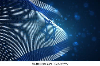 Vector bright glowing country flag of abstract dots. Israel