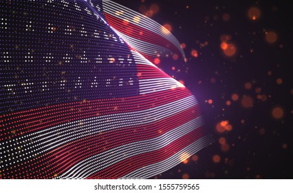 Vector bright glowing country flag of abstract dots. USA