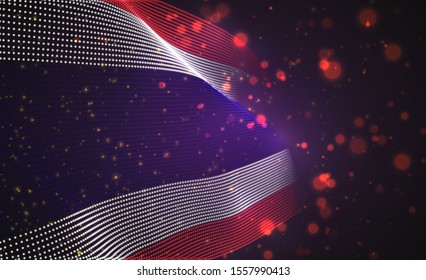 Vector bright glowing country flag of abstract dots. Thailand