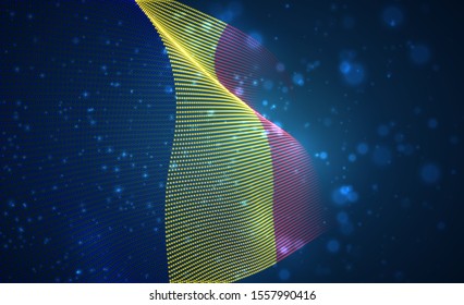 Vector bright glowing country flag of abstract dots. Romania