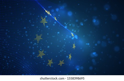 Vector bright glowing country flag of abstract dots. European Union
