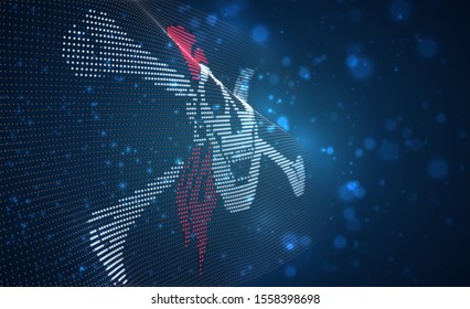 Vector bright glowing country flag of abstract dots. pirate skull and bones