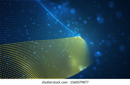 Vector bright glowing country flag of abstract dots. Ukraine