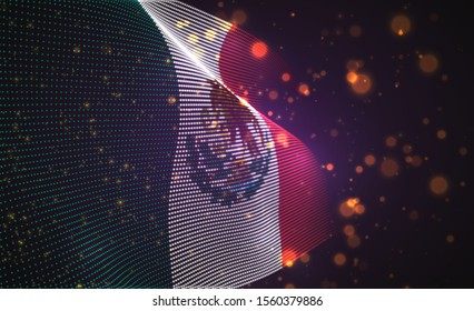 Vector bright glowing country flag of abstract dots.  Mexico