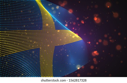 Vector bright glowing country flag of abstract dots.Sweden