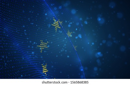 Vector bright glowing country flag of abstract dots. European Union