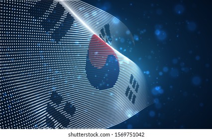 Vector bright glowing country flag of abstract dots. Korea