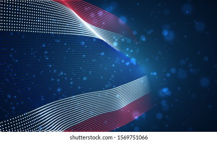 Vector bright glowing country flag of abstract dots. Thailand