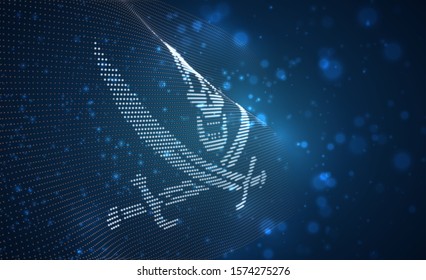 Vector bright glowing country flag of abstract dots. pirate skull and bones