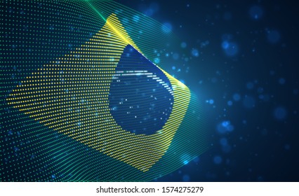 Vector bright glowing country flag of abstract dots. Brazil