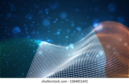 Vector bright glowing country flag of abstract dots. Ireland