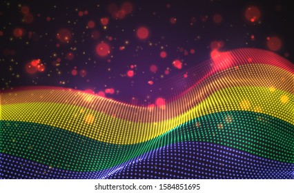 Vector bright glowing country flag of abstract dots. Rainbow LGBT