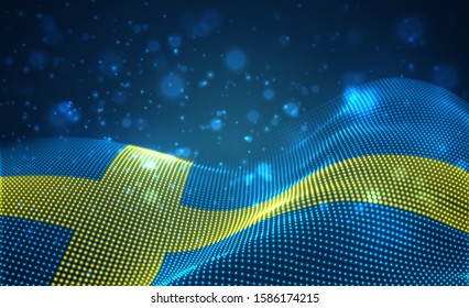 Vector bright glowing country flag of abstract dots.Sweden