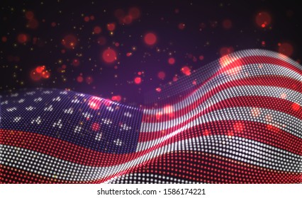 Vector bright glowing country flag of abstract dots. USA