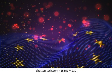 Vector bright glowing country flag of abstract dots. European Union