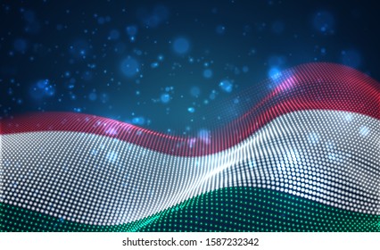 Vector bright glowing country flag of abstract dots. Hungary
