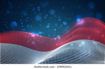 Vector bright glowing country flag of abstract dots. Monaco