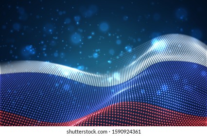 Vector bright glowing country flag of abstract dots. Russia