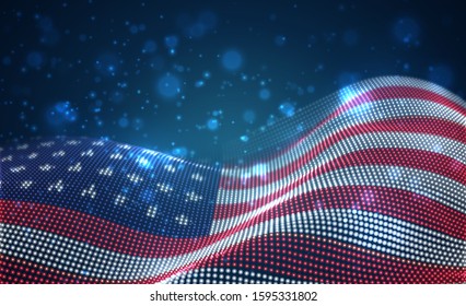Vector bright glowing country flag of abstract dots. USA
