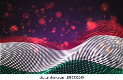 Vector bright glowing country flag of abstract dots. Hungary