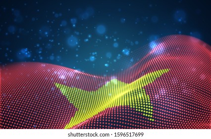 Vector bright glowing country flag of abstract dots. Vietnam