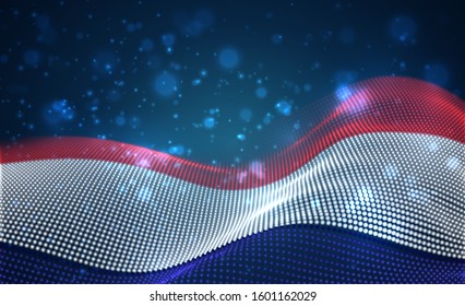 Vector bright glowing country flag of abstract dots. Netherlands, Amsterdam