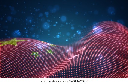 Vector bright glowing country flag of abstract dots. China
